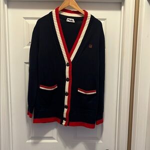 New FILA women’s navy Cardigan with Red and Cream Trim